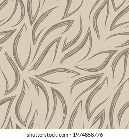 Beige vector seamless pattern of flowing corners and lines. Stock texture of lines drawn with paint in pastel colors.
