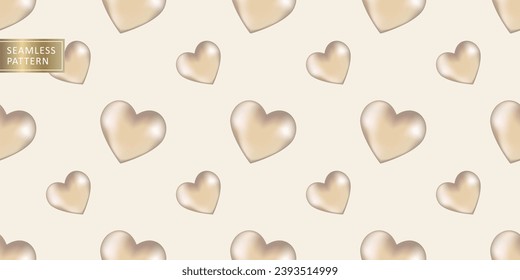 Beige vector seamless pattern for Valentine's Day with cute hearts.