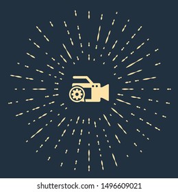 Beige Video camera and gear icon isolated on dark blue background. Adjusting app, service concept, setting options, maintenance, repair, fixing. Abstract circle random dots. Vector Illustration