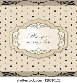 Beige vintage frame. Polka dot seamless texture.