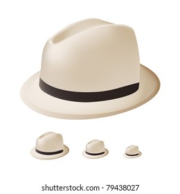 Beige Vintage Hat With A Black Ribbon On White Background (vector Illustration, Mesh, Eps8)