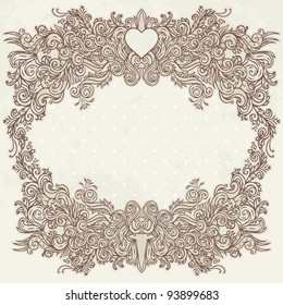 Beige vintage valentine frame in vector