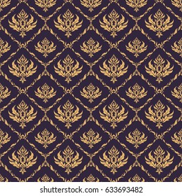 Beige and violet ornament. Seamless background. Wallpaper baroque, damask. Floral seamless pattern.