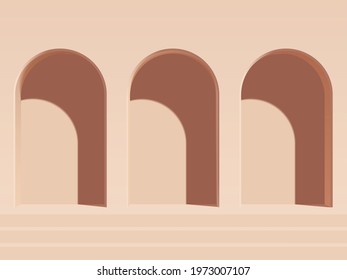 Beige Wall with Archs and Stairs. Elegant Vector 3d illustration.