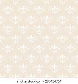 Beige wallpaper in classic style. Damask pattern. Seamless vector background.