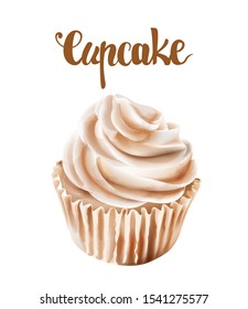 Beige walnut cupcakes with whipped cream.