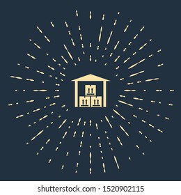 Beige Warehouse icon isolated on dark blue background. Abstract circle random dots. Vector Illustration