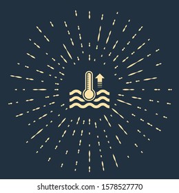 Beige Water thermometer measuring heat and cold icon isolated on dark blue background. Thermometer equipment showing hot or cold weather. Abstract circle random dots. Vector Illustration