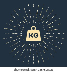Beige Weight icon isolated on dark blue background. Kilogram weight block for weight lifting and scale. Mass symbol. Abstract circle random dots. Vector Illustration