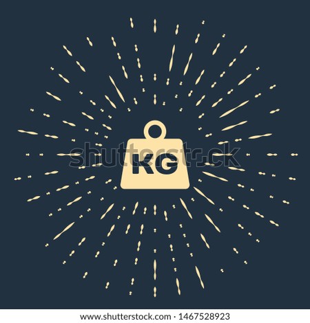 Beige Weight icon isolated on dark blue background. Kilogram weight block for weight lifting and scale. Mass symbol. Abstract circle random dots. Vector Illustration