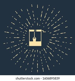 Beige Well with a bucket and drinking water icon isolated on blue background. Abstract circle random dots. Vector Illustration