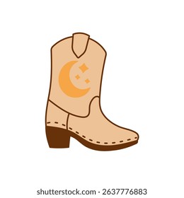 Beige Western Cowboy Boot with Moon and Star Motif