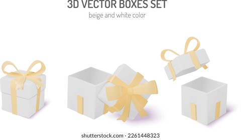 Beige and white 3D gift boxes set vector