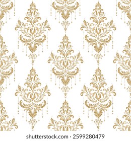 Beige and white damask vector seamless pattern. Vintage, paisley elements. Traditional, Turkish motifs. Great for fabric and textile, wallpaper, packaging or any desired idea.