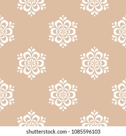 Beige and white floral ornament. Seamless pattern for textile and wallpapers