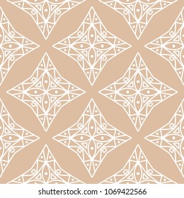 Beige and white geometric ornament. Seamless pattern for web, textile and wallpapers