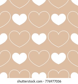Beige and white hearts as seamless pattern. Romantic background. Vector illustration