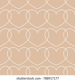 Beige and white hearts as seamless pattern. Romantic background