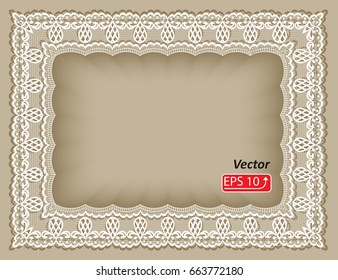 Beige and white lace design background, ornamental frame  band Abstract Lace Ribbon Template frame Lace Doily,  border vector illustration