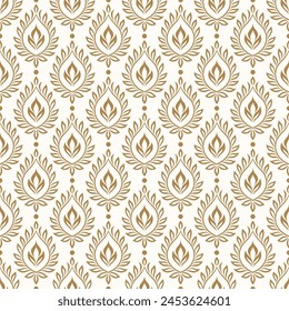 Beige and white luxury vector seamless pattern. Ornament, Traditional, Ethnic, Arabic, Turkish, Indian motifs. Great for fabric and textile, wallpaper, packaging design or any desired idea.