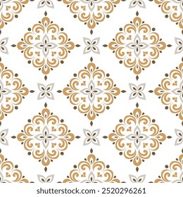 Beige and white luxury vector seamless pattern. Ornament, Traditional, Ethnic, Arabic, Turkish, Indian motifs. Great for fabric and textile, wallpaper, packaging design or any desired idea.