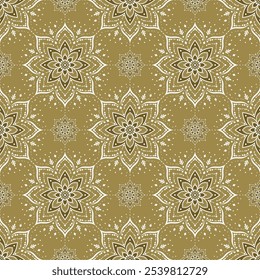 Bege e branco padrão sem emenda com ornamento mandala. Tradicional árabe, motivos indianos. Ótimo para tecido e têxtil, papel de parede, embalagem ou qualquer ideia desejada.