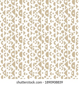 beige and white Seamless repeat pattern with small empty circles, jagged lines of triangles, arcs and half a circle