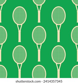 Beige white tennis rackets on plain bold retro green