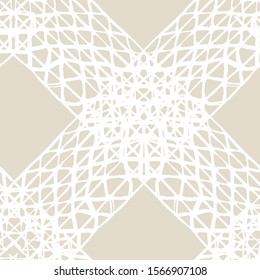 Beige and White Vector seamless check pattern. Allover pattern. Ink grunge grid. Hand drawn seamless check pattern. Graphic background with ethnic tartan. Seamless check pattern background.