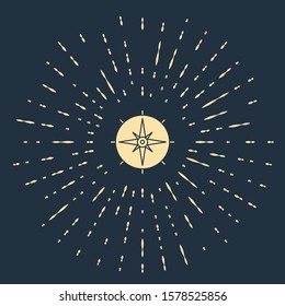 Beige Wind rose icon isolated on blue background. Compass icon for travel. Navigation design. Abstract circle random dots. Vector Illustration