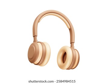 Beige Wireless Headphones icon 3d render. Headphone icon 3d render illustration