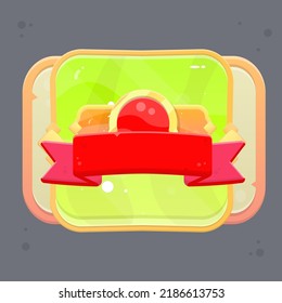 Beige Wooden Golden Red , Orange And Green Pop Up Icon Frame Juicy Cute Colorful Cartoon  Red Ribbon UI Vector Design