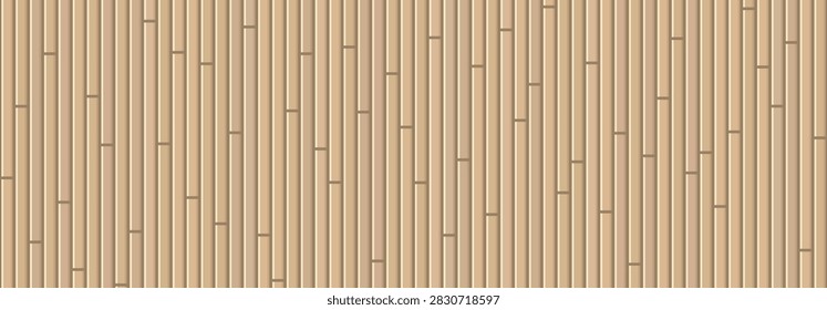 Beige wooden panel wall seamless pattern. Vertical wood slat divider background. Oak plank board cladding surface with gaps. Rustic timber batten texture backdrop for interior decoration. Vector