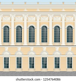 Beige yellow cream facade classic palace wall backround seamless