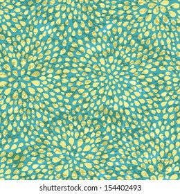 Beige Yellow Flower Petal Silhouettes on Green Seamless Background. Vector Seamless Pattern