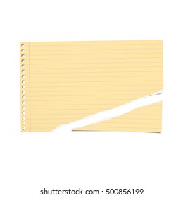 Beige, yellow ripped ruled note, notebook paper on gray background