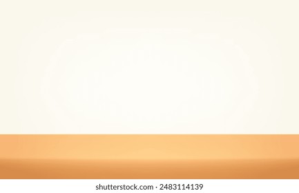 Beige and yellow wall Background. Minimal 3d shelf. Room in the 3d. Space for selling products on the website. Cream Background Empty Room Studio with table. Vector illustration.