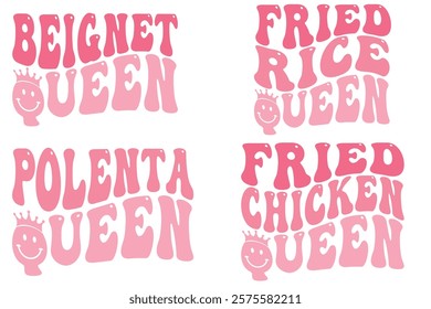 Beignet Queen, Fried Rice Queen, Polenta Queen, Fried Chicken Queen retro wavy T-shirt