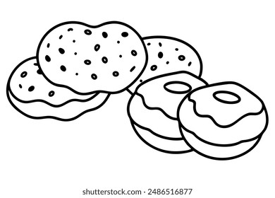 Beignets line art elegant design drawing hand illustration