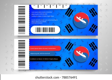 Beijing 2022 olympic vector set of sport flyers editable template for web, print, design. Bobsleigh or bobsled winter team sports event tickets mock-up. South Korea flag icon sign. 2022 winter games