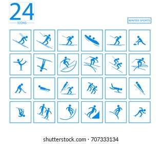 Beijing 2022 olympics vector set of 24 winter sport icons. Silhouette sport sign collection. Indoor and outdoor activities, single, team sport included. Graphic clip art for design, mobile, web, print
