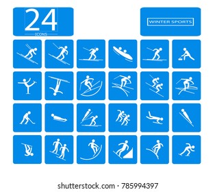 Beijing 2022 olympics vector set of 24 winter sport icons. Silhouette sport sign collection. Indoor and outdoor activities, single, team sport included. Graphic clip art for design, mobile, web, print