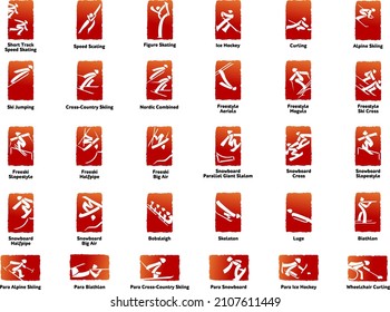 Beijing 2022. Welcome to China. Winter Olympics games competition icon. Winter sports icons set pictograms for web, print and other projects. Vector illustration isolated on a white background