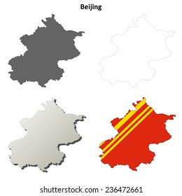 Beijing Blank Outline Map Set