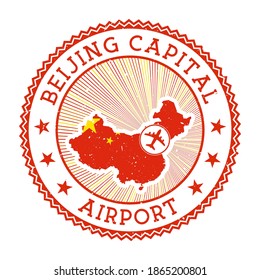 Beijing Capital Airport stamp. Airport logo vector illustration. Beijing airport with country flag.