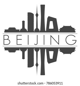 Beijing China Asia Skyline Vector Art Mirror Silhouette Emblematic Buildings