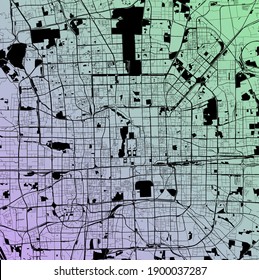 Peking, China (CHN) - Urban Vektor Megacity Map mit Parks, Schiene und Straße, Autobahnen, minimalistisches Stadtplan-Design-Plakat, Stadtzentrum, Innenstadt, Transitnetz, Farbverlauf-Plan