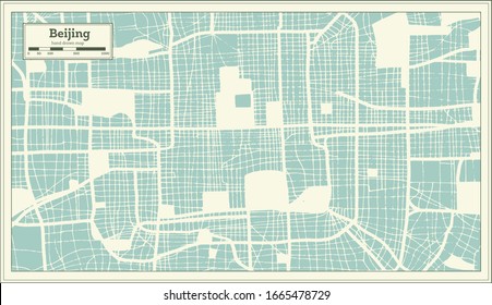 Mapa de la ciudad de Beijing en estilo retro. Mapa de esquema. Ilustración vectorial.