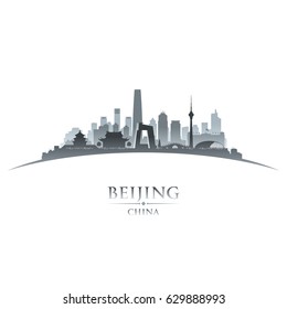 Beijing China City Skyline Silhouette. Vector Illustration