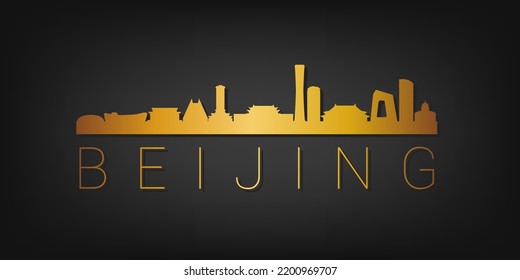 Beijing, China Gold Skyline City Silhouette Vector. Golden Design Luxury Style Icon Symbols. Travel and Tourism Famous Buildings.